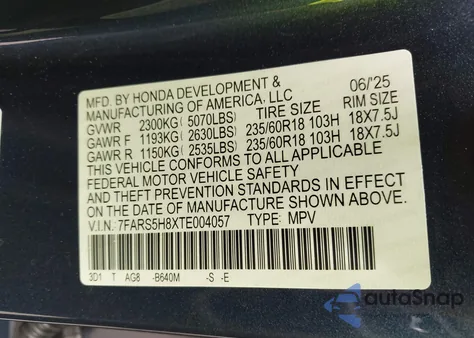 2026 Honda Cr-V Hybrid 2Wd Sport-L z USA, uszkodzony, nr VIN 7FARS5H8XTE004057